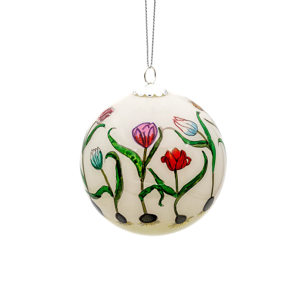 Tulips with bulb Hand-Painted Glass Tree Ornament