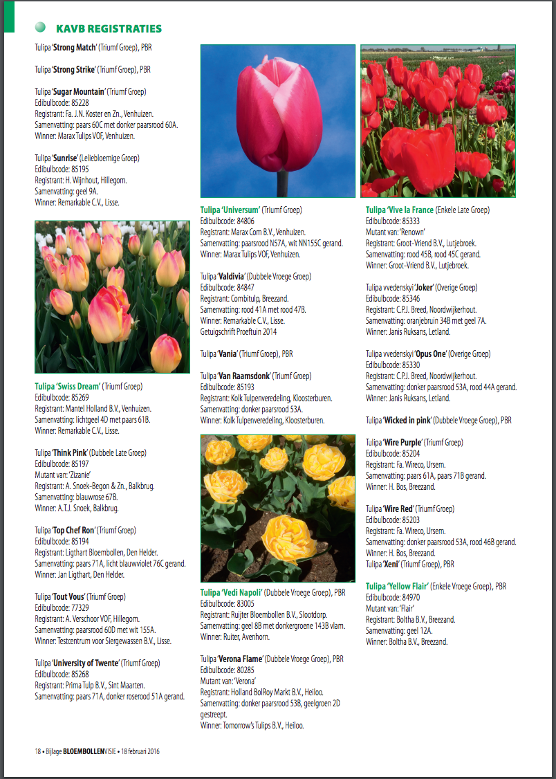 KAVB Tulip Registry Royal Horticultural Society 2015