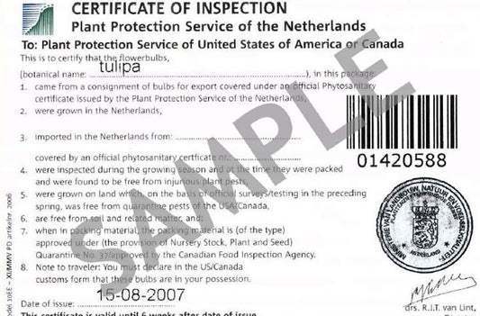 Sample USDA Certificate Of Inspection Plant Protection Service of the Netherlands United States of America Canada