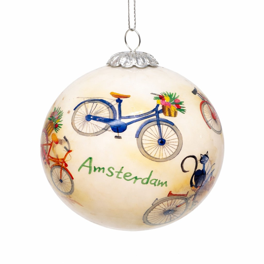 Amsterdam Bike Hand-Painted Glass Tree Ornament