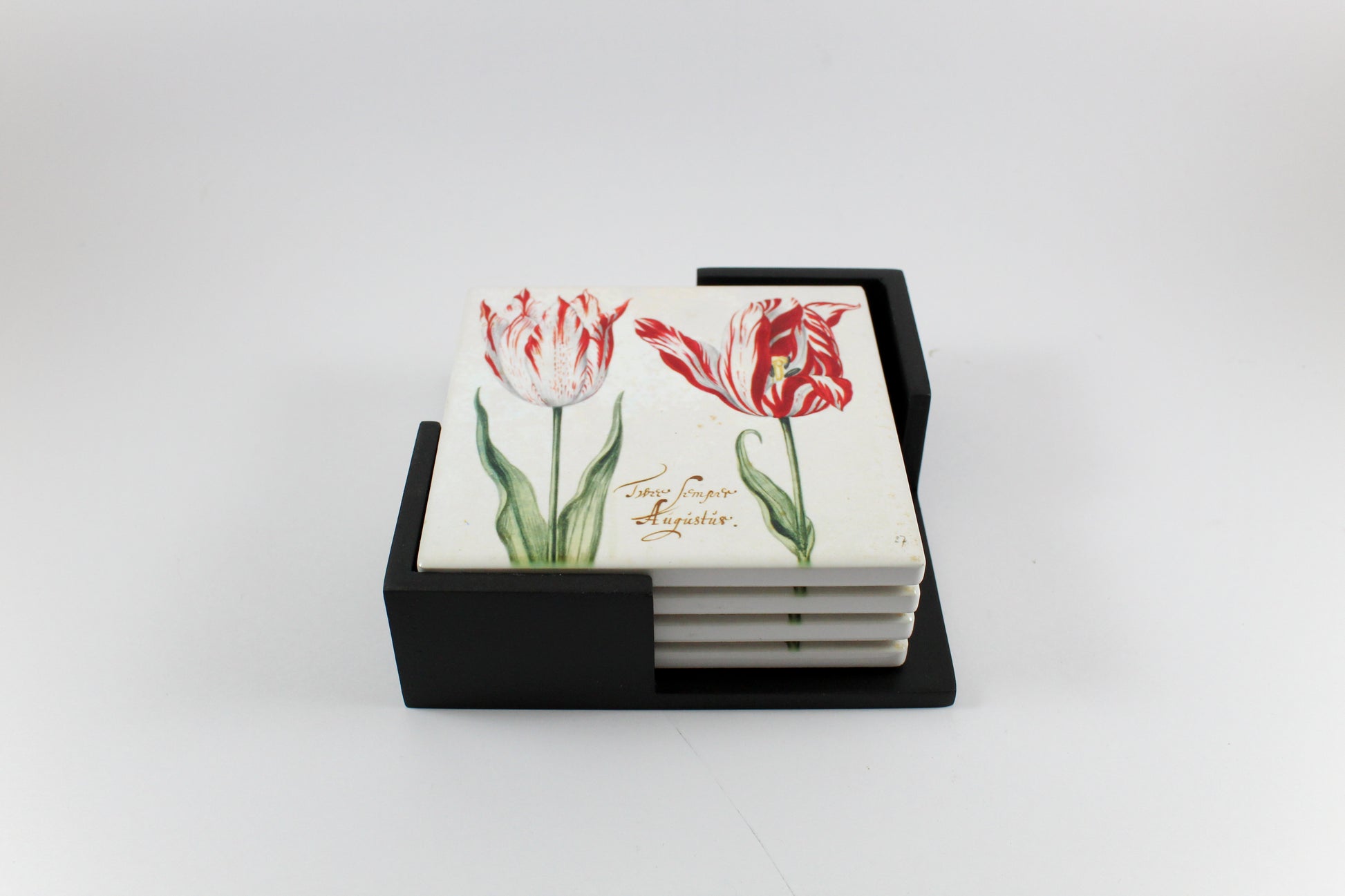 Amsterdam Tulip Museum Semper Augustus Tulip On White Ceramic Coaster Set